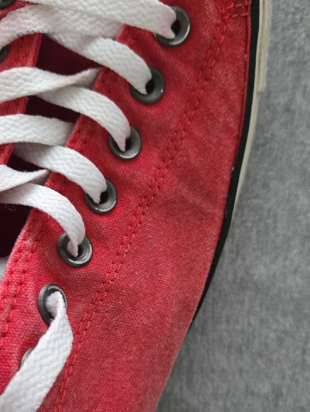 Converse Distressed Red Low Top Sneakers with White Laces